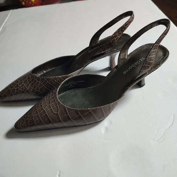 Liz Claiborne Brown Faux Snakeskin Vintage Heels Size 8 - Picture 4 of 9